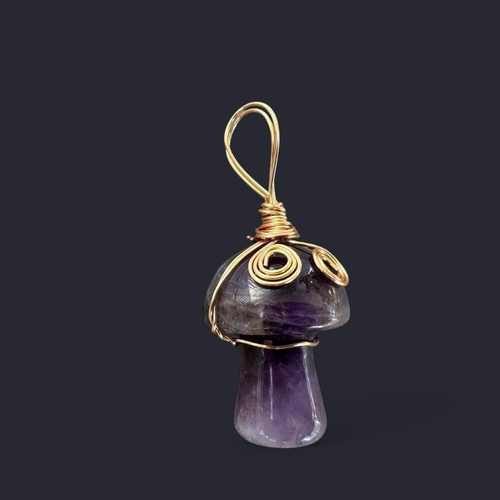 Amethyst Wire Wrapped Mushroom Pendant